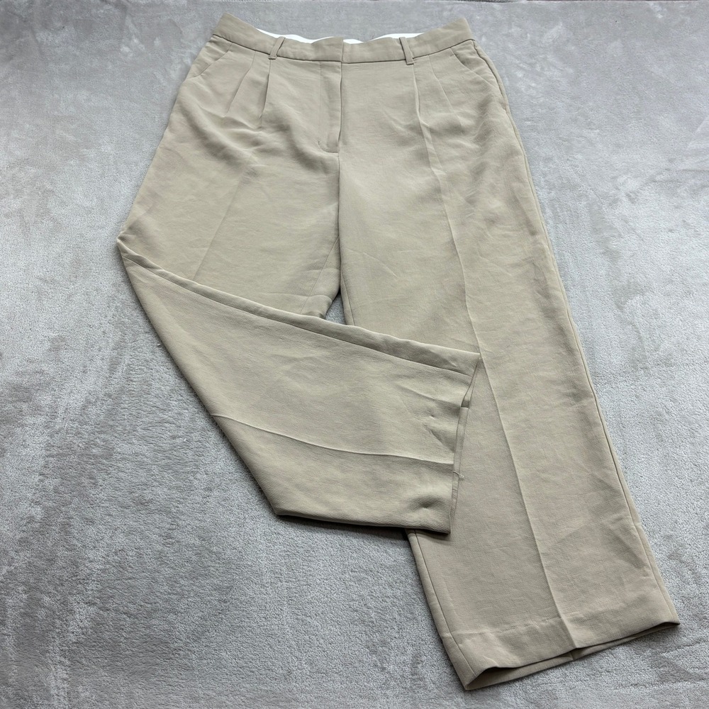 Aritzia Effortless Pant Women 8 Tan Beige Pleated Wide Leg Quiet Luxury Trousers